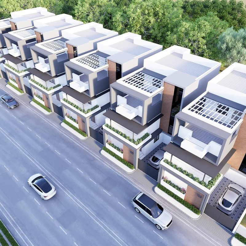 Aerial view of bungalow community